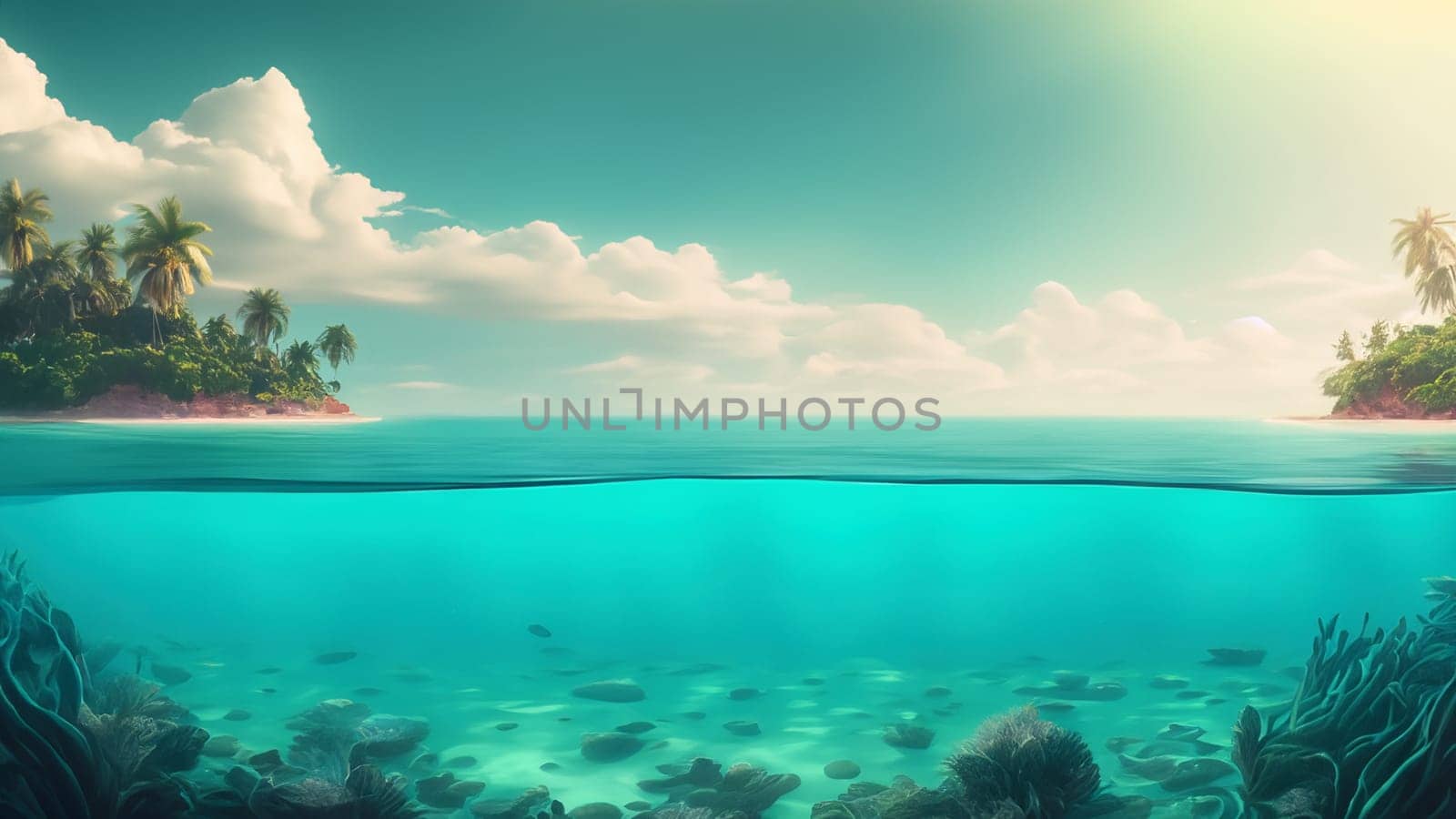 Tropical Island and Split to Underwater Scene