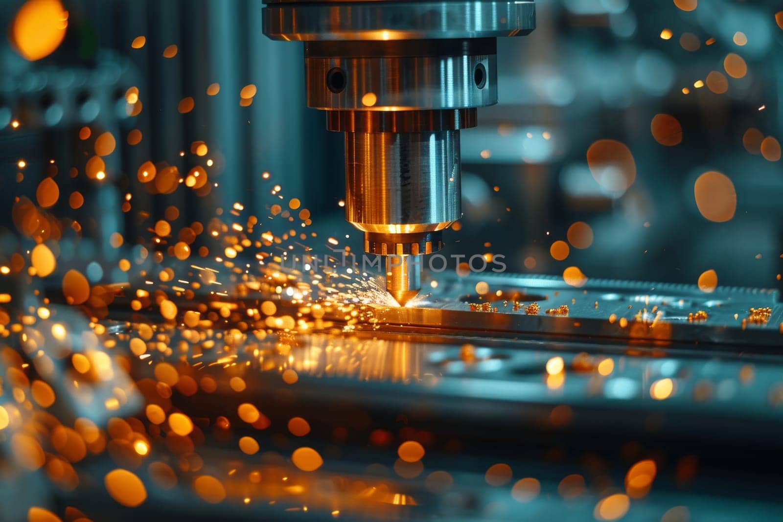 A machine is cutting through metal, creating sparks and a sense of danger. The image conveys a feeling of intense work and the potential for danger in the process