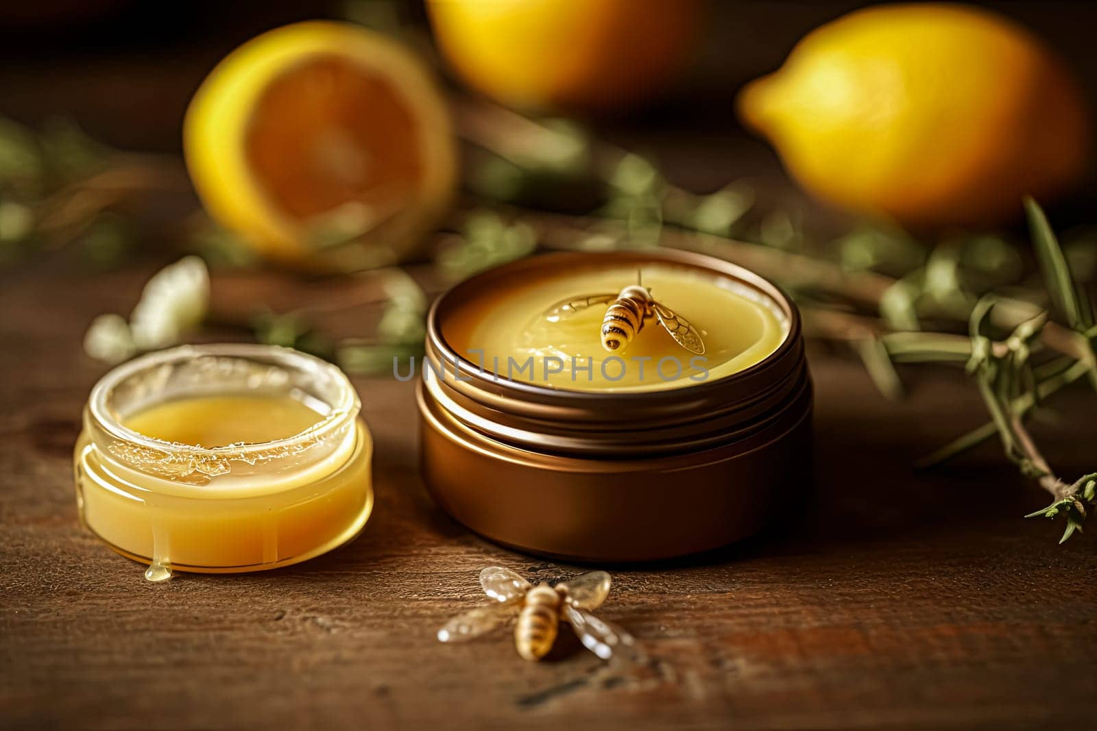 A metal jar of beeswax for the face sits on the table, providing hydration and skincare for both face and body.
