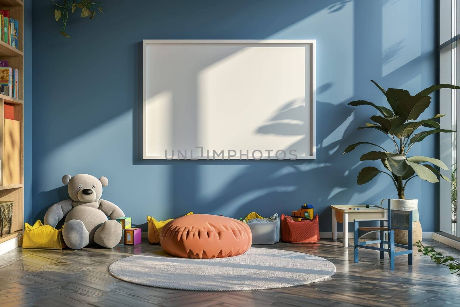 Empty picture frame in kid room. copyspace.