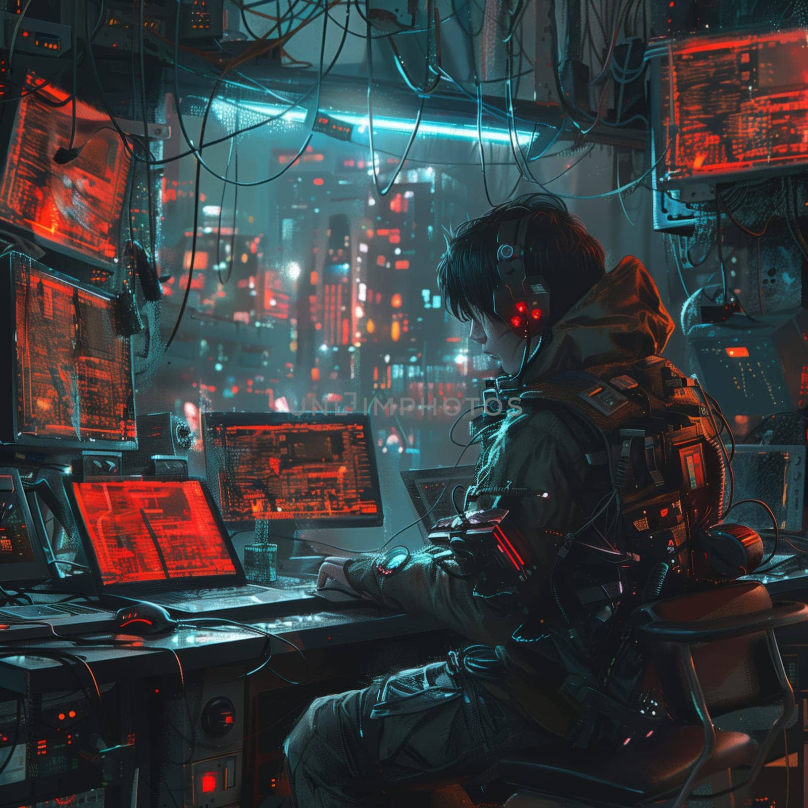 Man Sitting at Desk Working on Computer Image