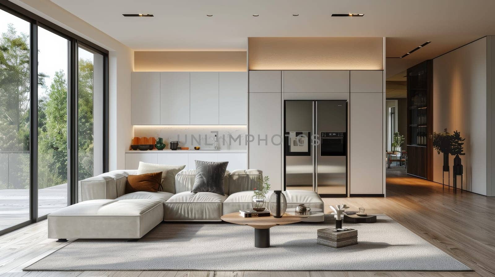 A kitchen with a granite countertop and wood cabinets. The kitchen is clean and well-organized