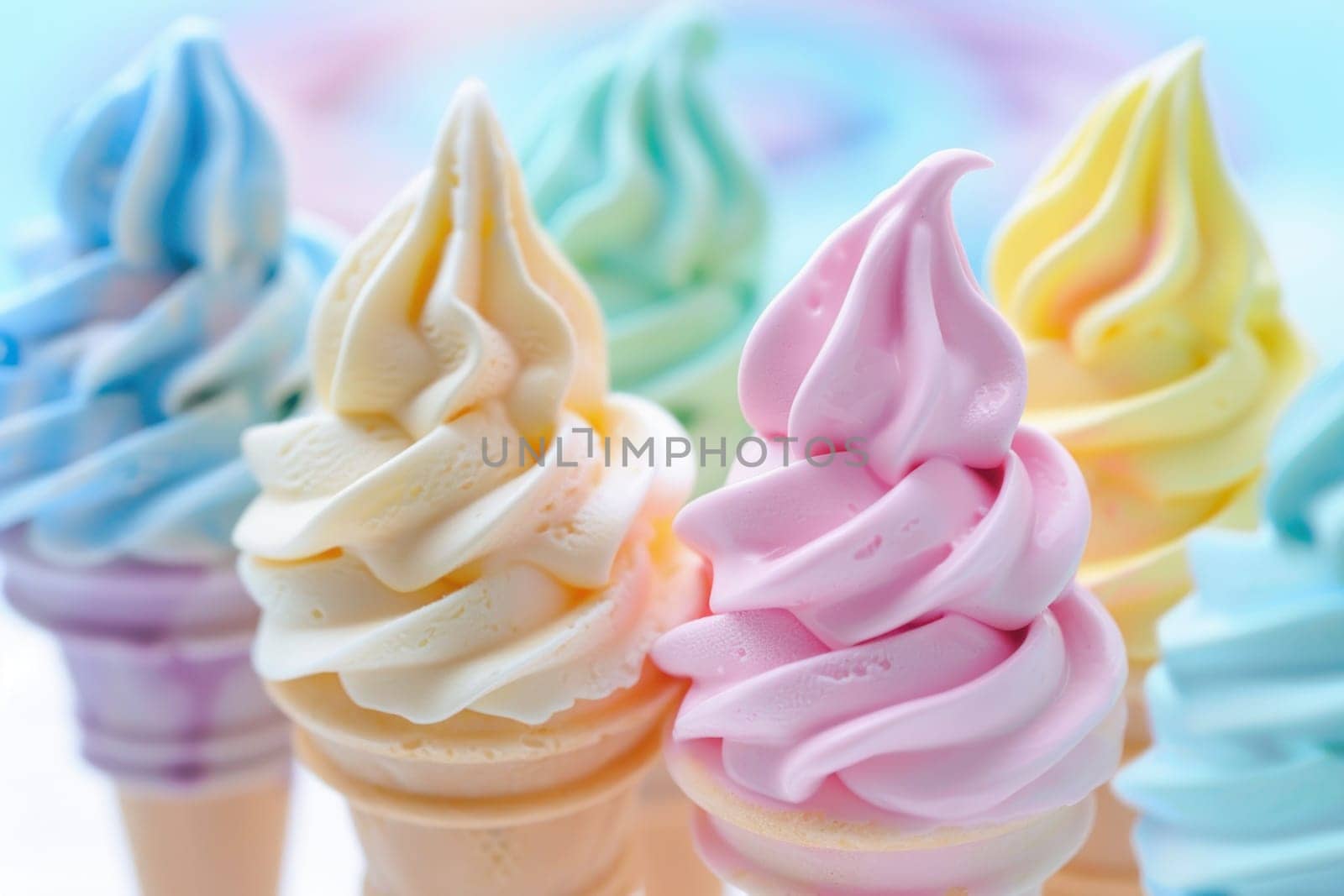 Cute Pastel Colored Ice Cream Concept Playful and Delightful Dessert Imagery.