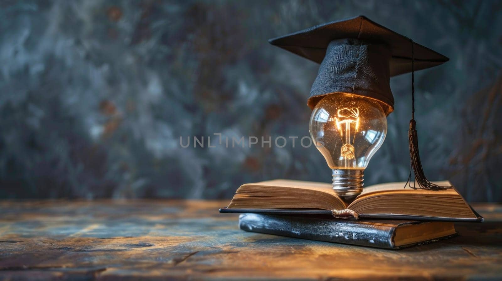E-learning Graduate Certificate Program Concept Lightbulb on Book with Graduation Hat and Education Icons Concept Internet Education Course Degree.