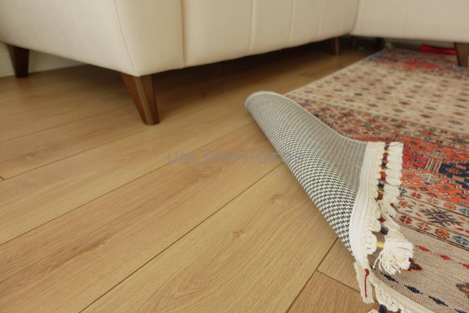 carpet texture background on wooden floor with copy space .