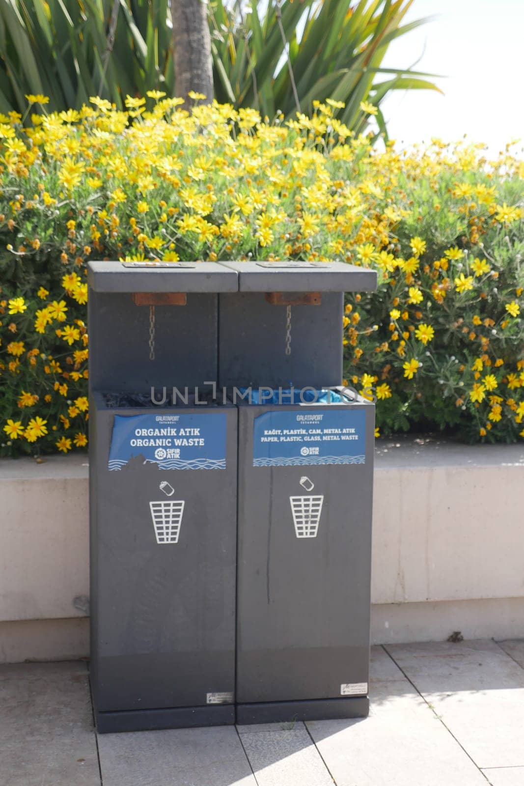 turkey istanbul 12 july 2023. Garbage bins of various colors,