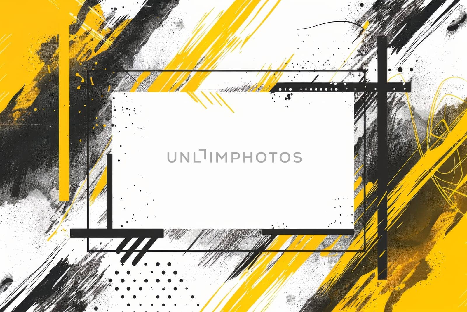 A black and white background with a white frame and a black square in the middle. The image has a modern and abstract feel to it