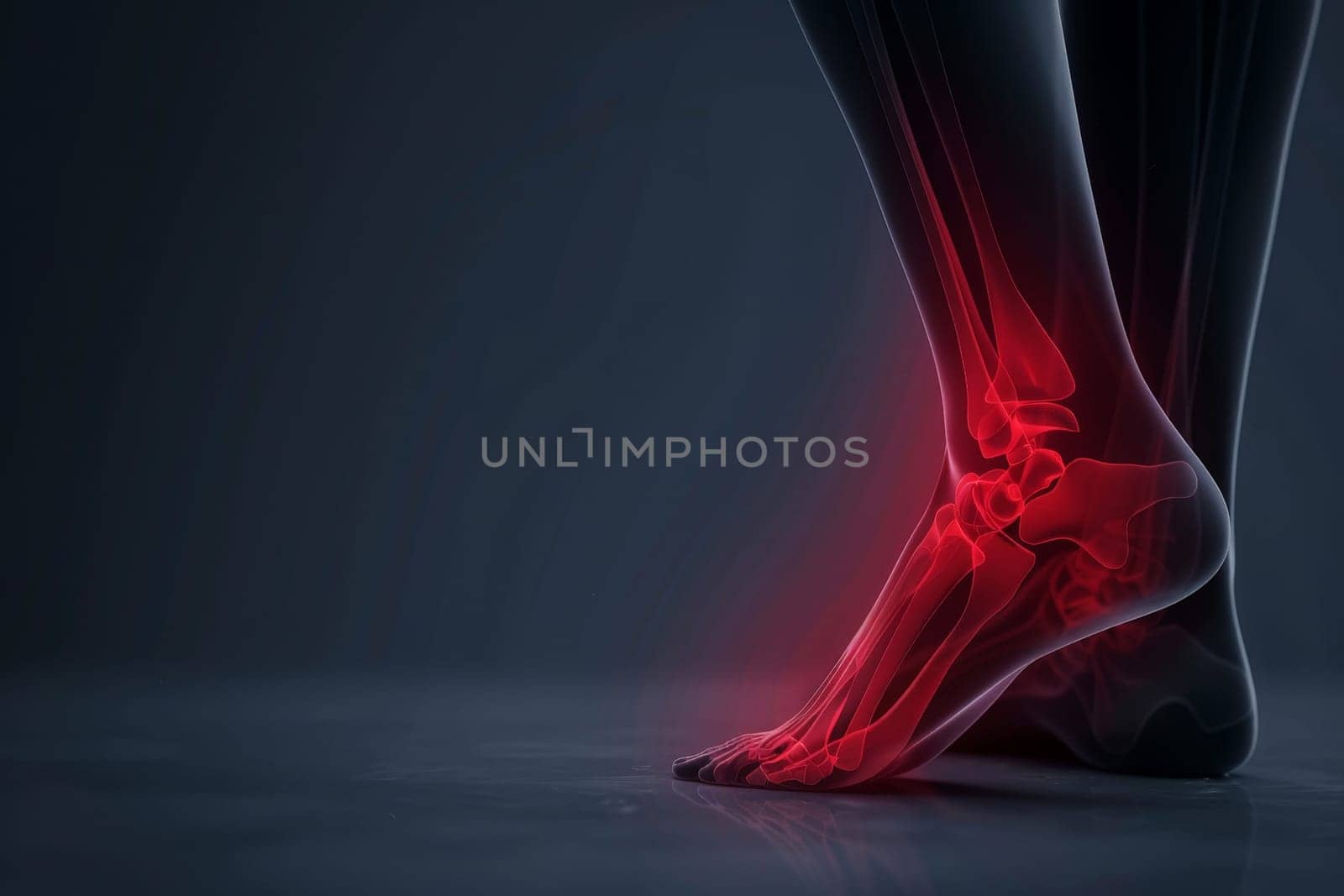 x ray illustration of a painful feet joint. ai generative.