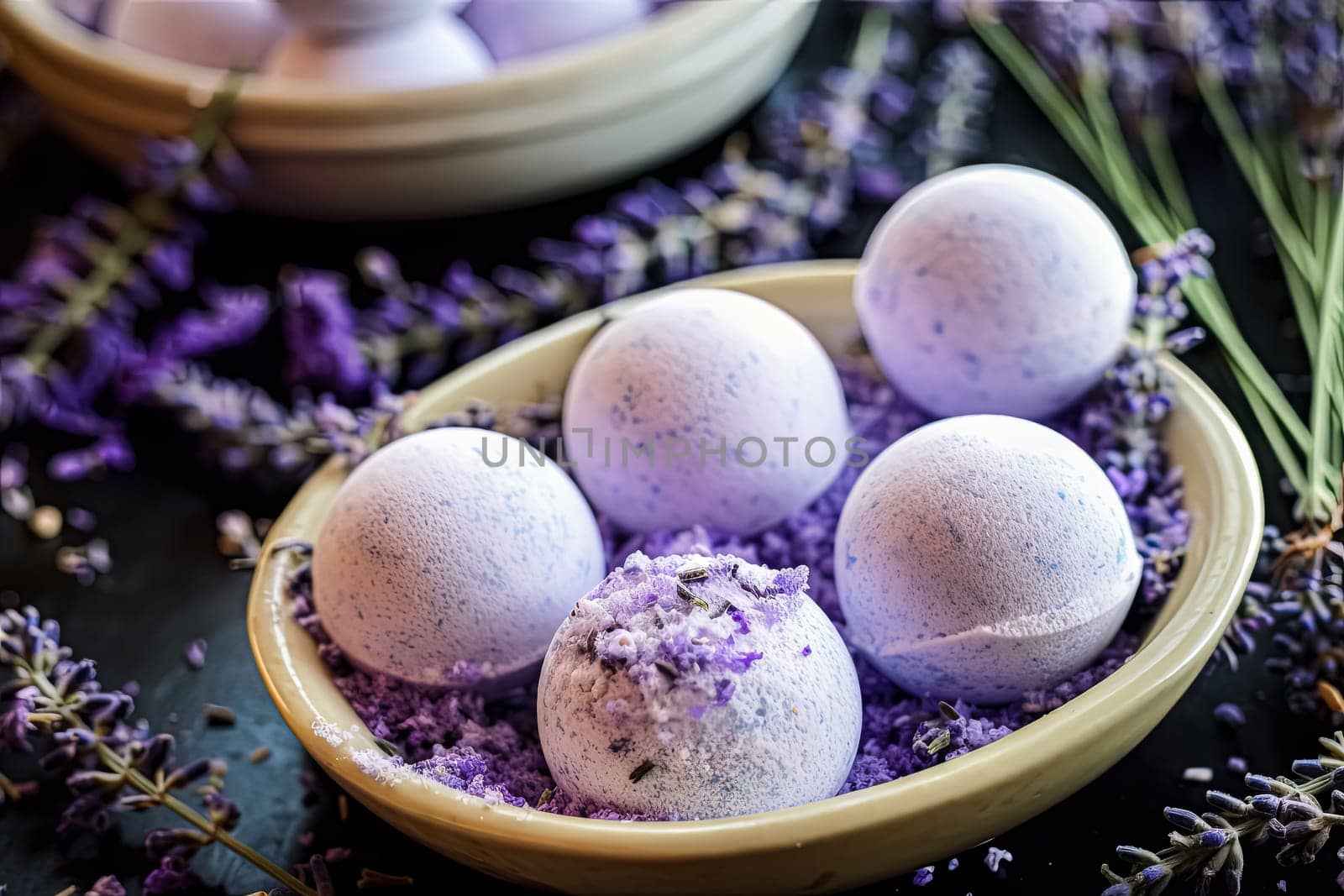 Indulge in a relaxing bath with our lavender bath bomb, infused with essential oils and topped with fragrant lavender flowers for a spa-like experience.