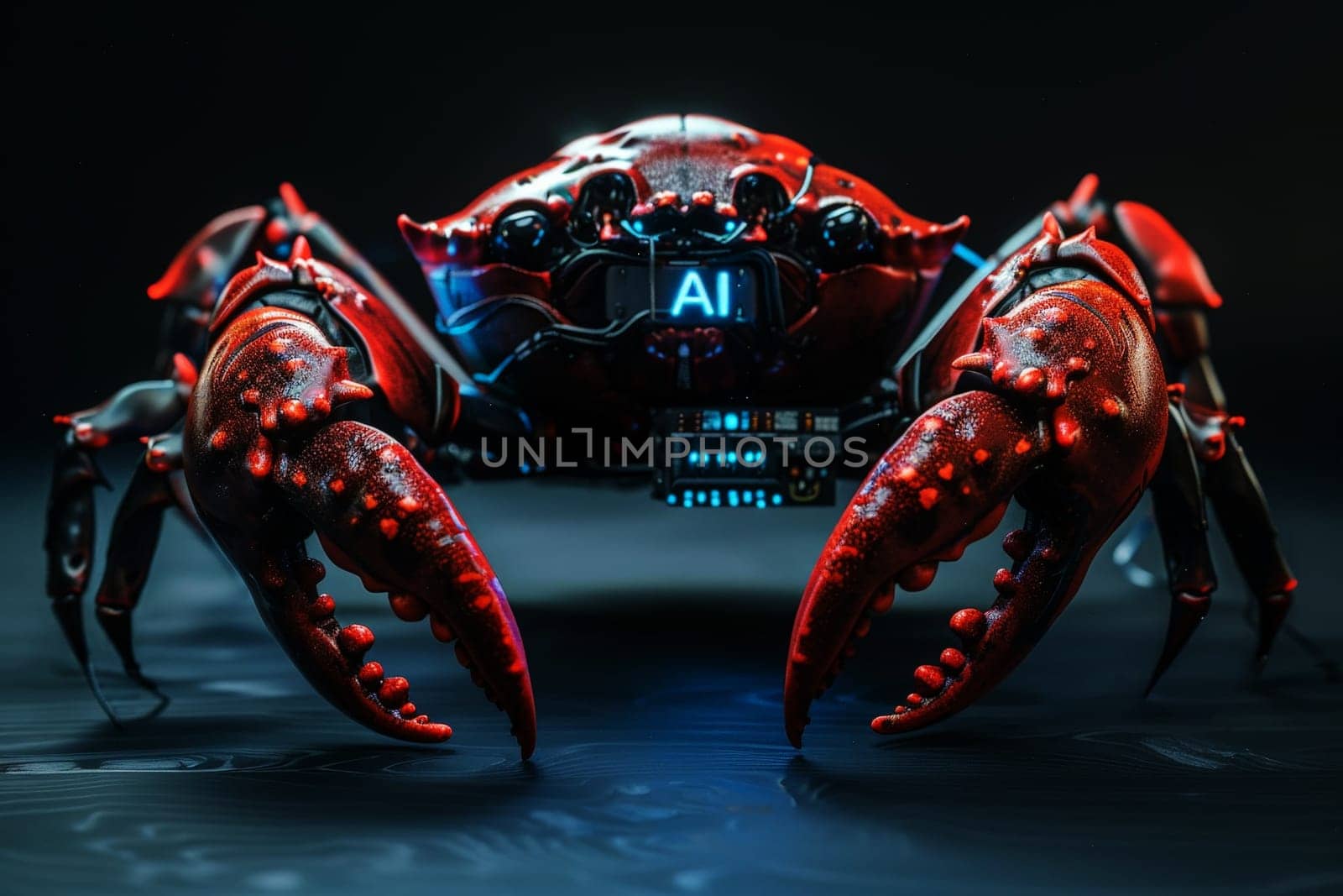 Crab digital with AI text on isolated background..