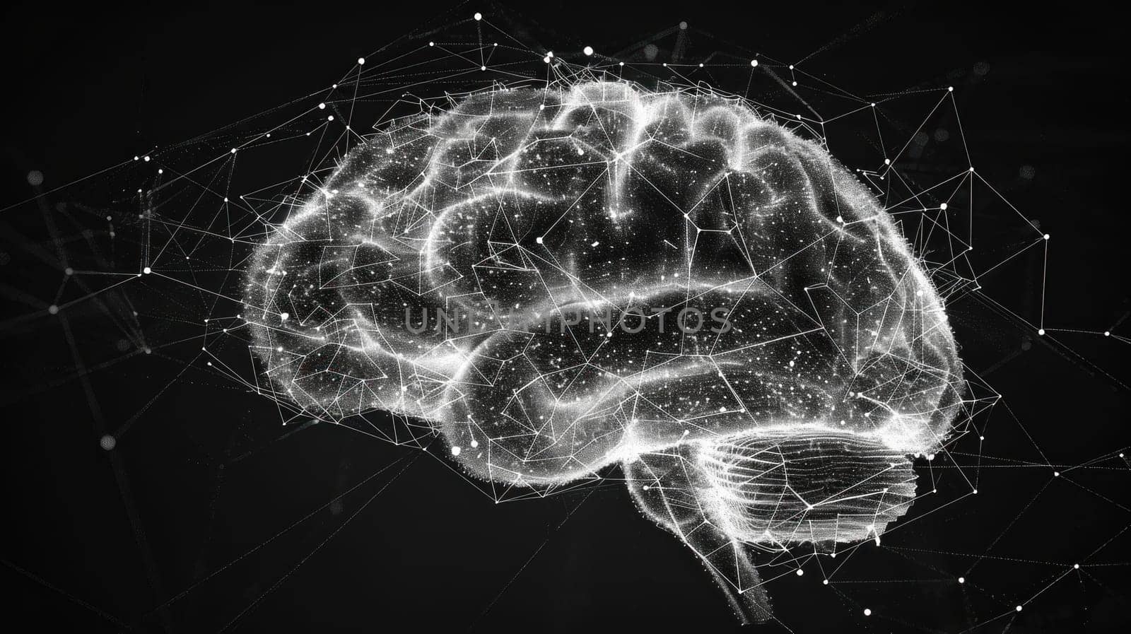 Digital Human Brain Covered with Networks Concept Advanced Neural Connectivity and Technology.