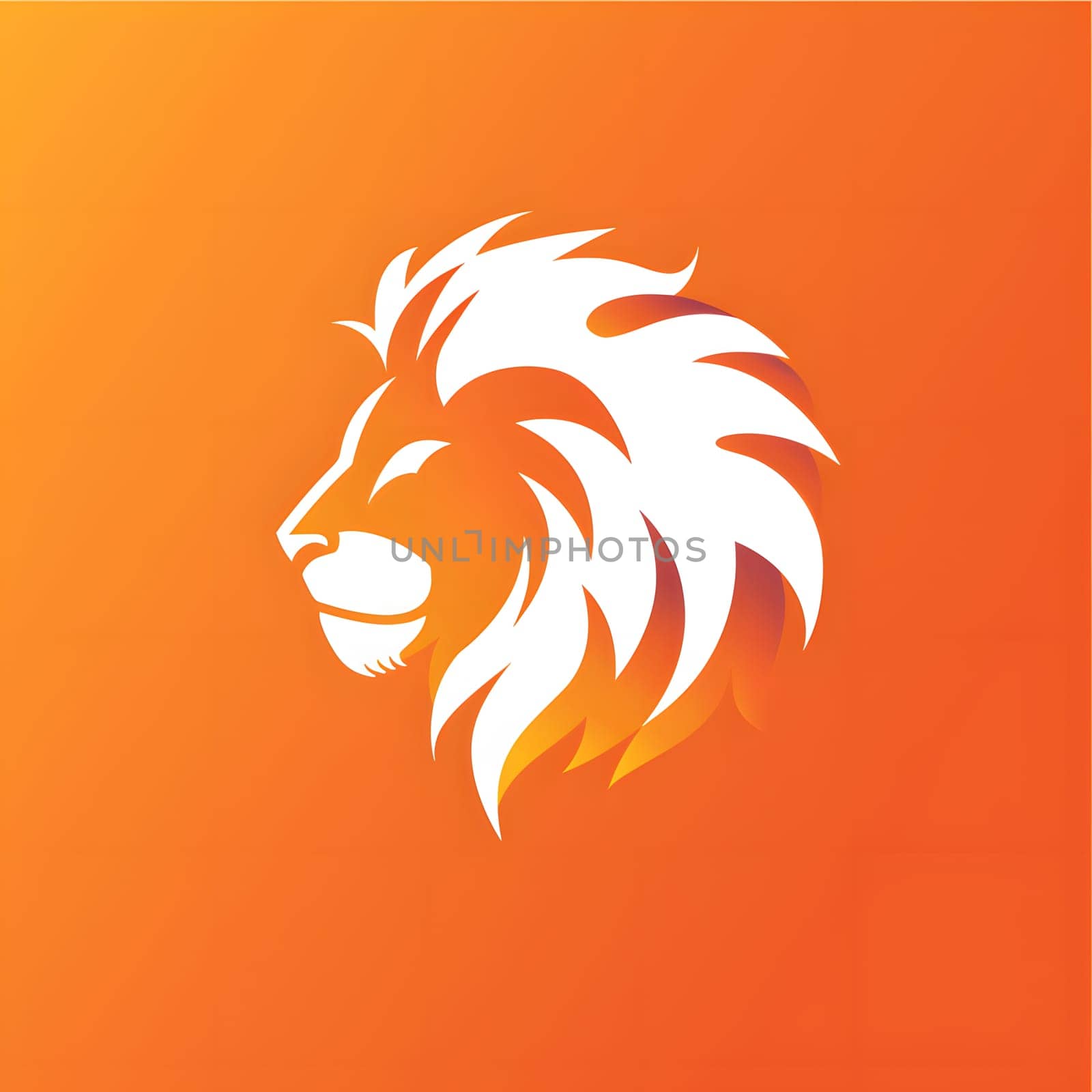 a lion s head with a long mane on an orange background by Nadtochiy