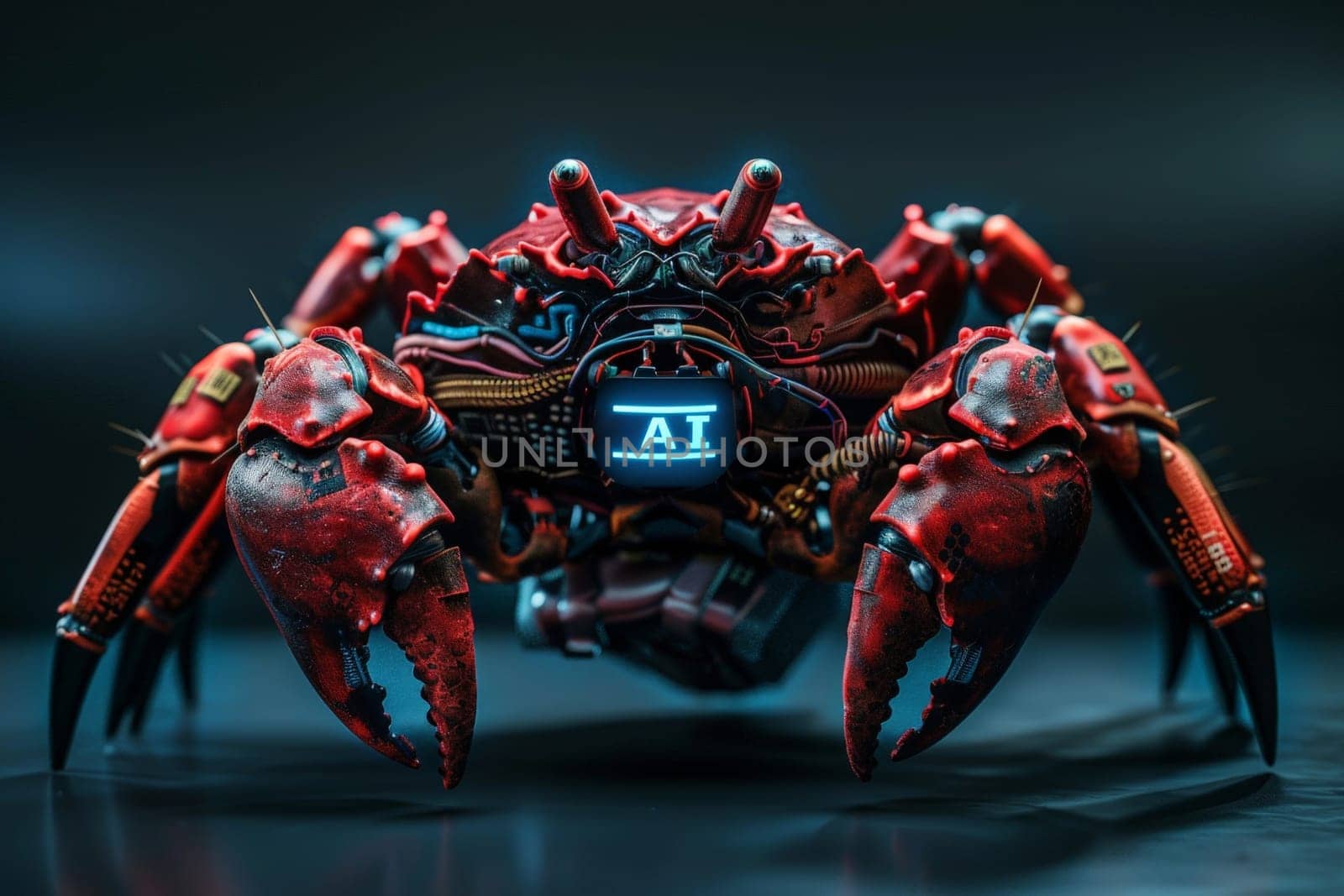 Crab digital with AI text on isolated background..