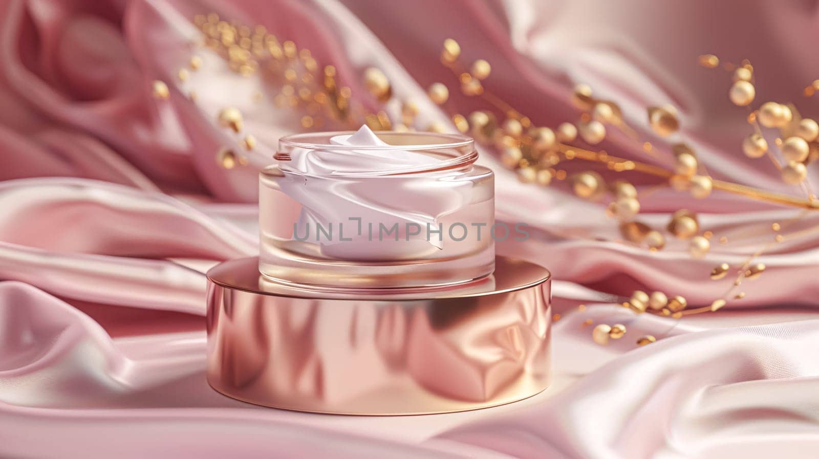Cosmetic cream in a glass jar on a pink background. Skin care concept. Backdrop for beauty products