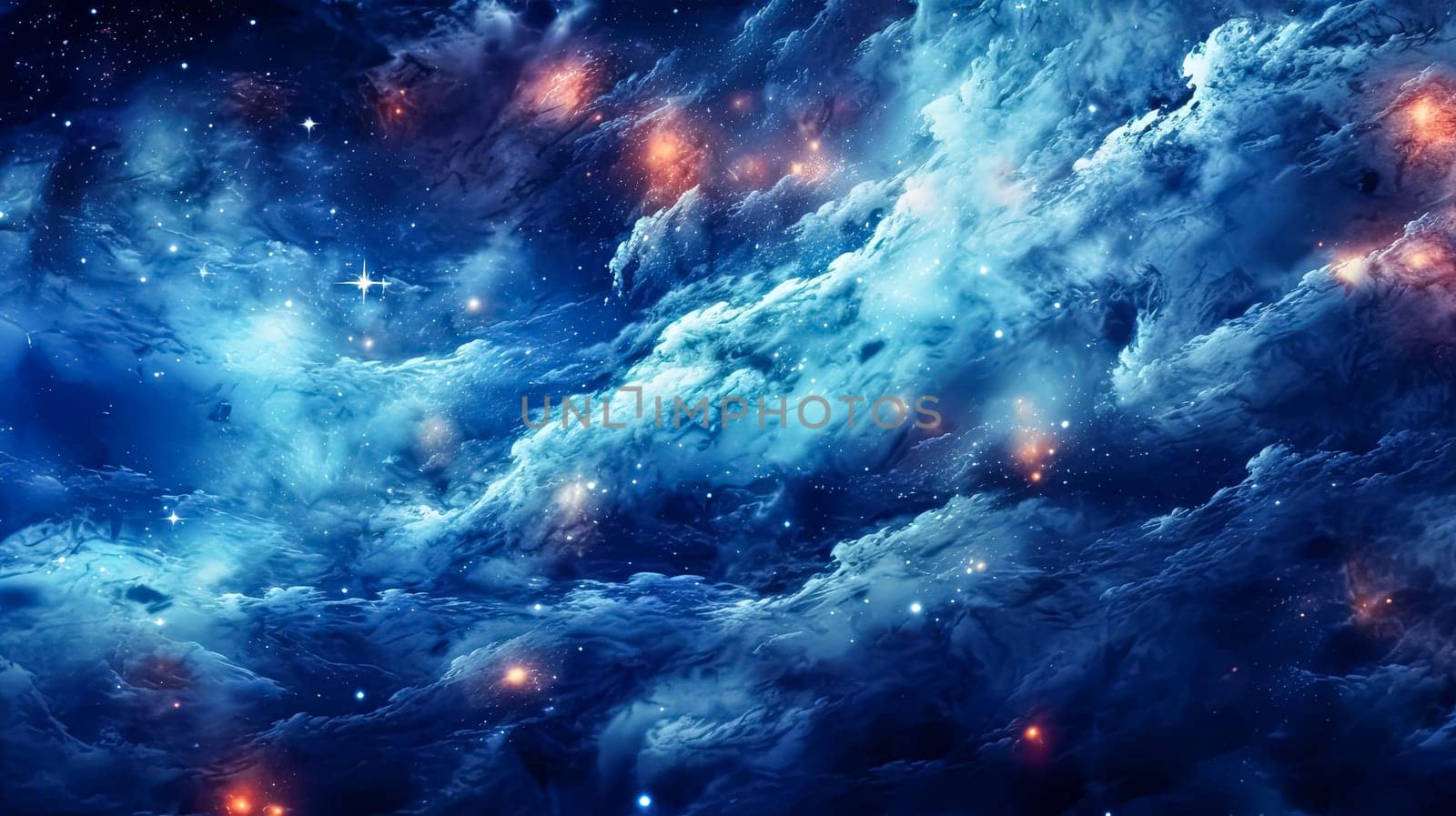 A serene blue and white scene with stars and clouds, creating a dreamy and celestial atmosphere. Perfect for evoking a sense of wonder and tranquility.