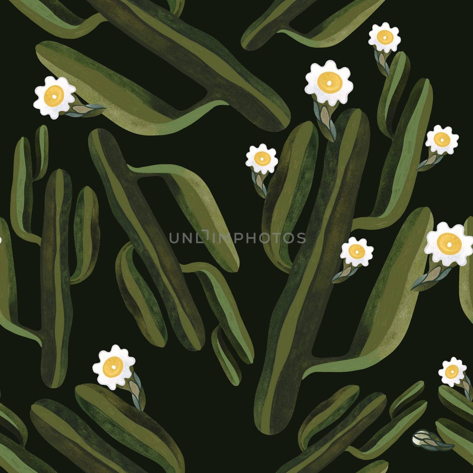 Blooming saguaro cactus. Seamless watercolor pattern for wrapping paper, wallpaper and textiles