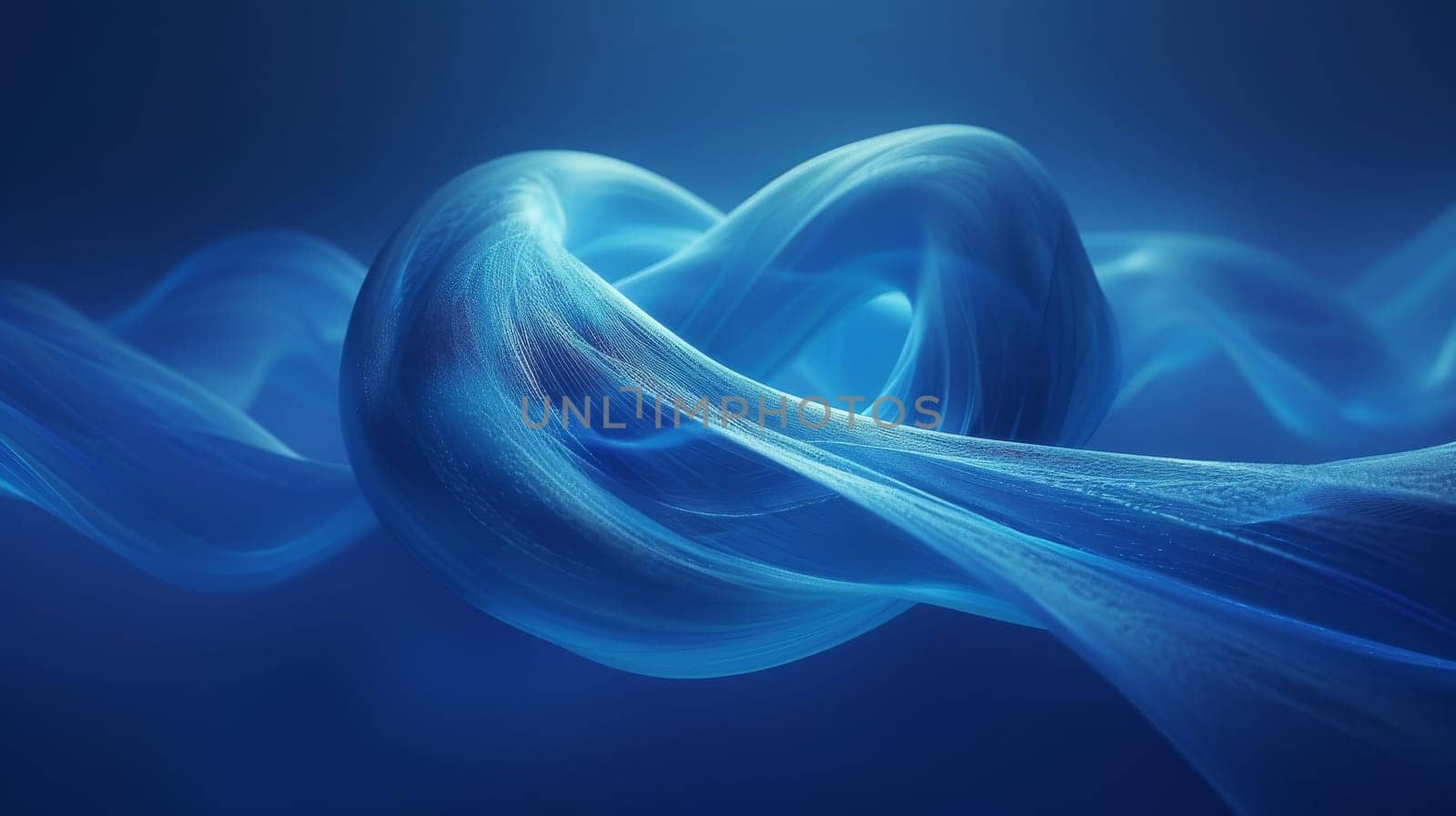 A blue wave with a spiral shape. The blue color is very vivid and the spiral shape is very dynamic