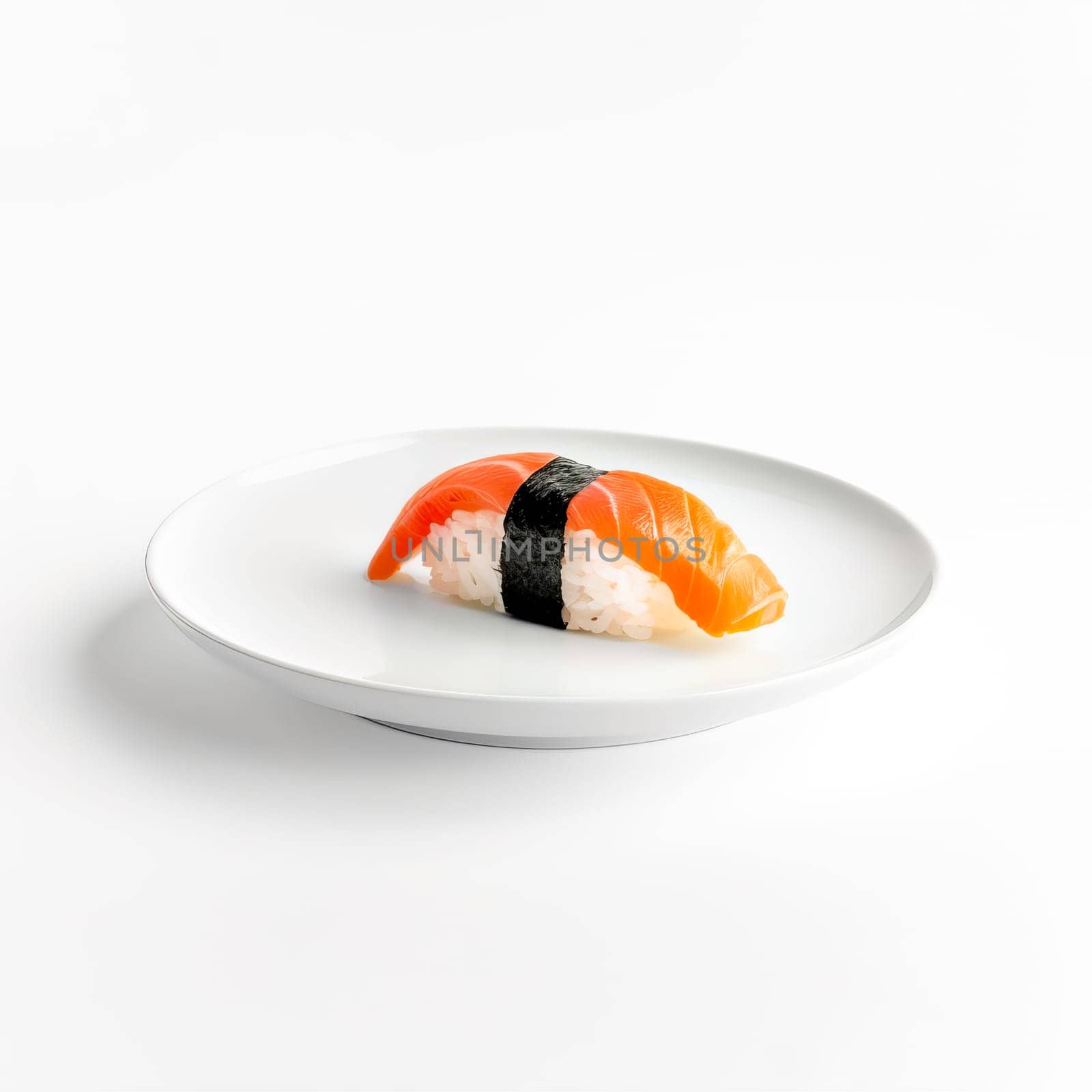 Sushi on a white Japanese plate on a white background. Japanese food.