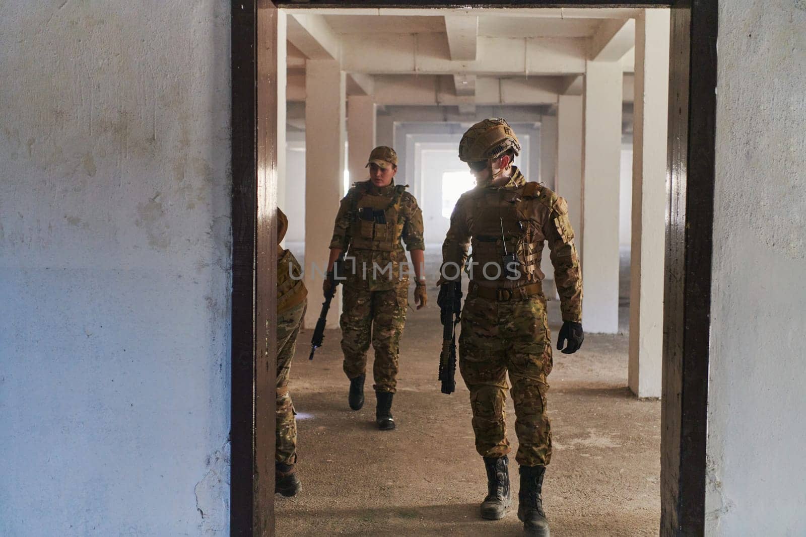 Soldier squad team portrait in urban environment.