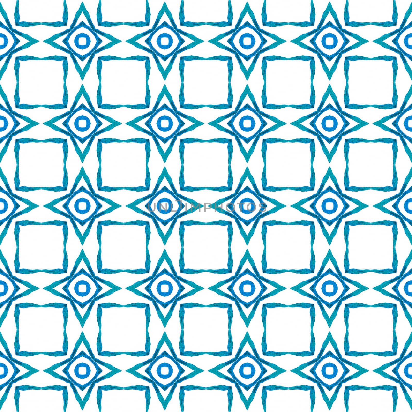Chevron watercolor pattern. Blue fetching boho chic summer design. Textile ready alluring print, swimwear fabric, wallpaper, wrapping. Green geometric chevron watercolor border.