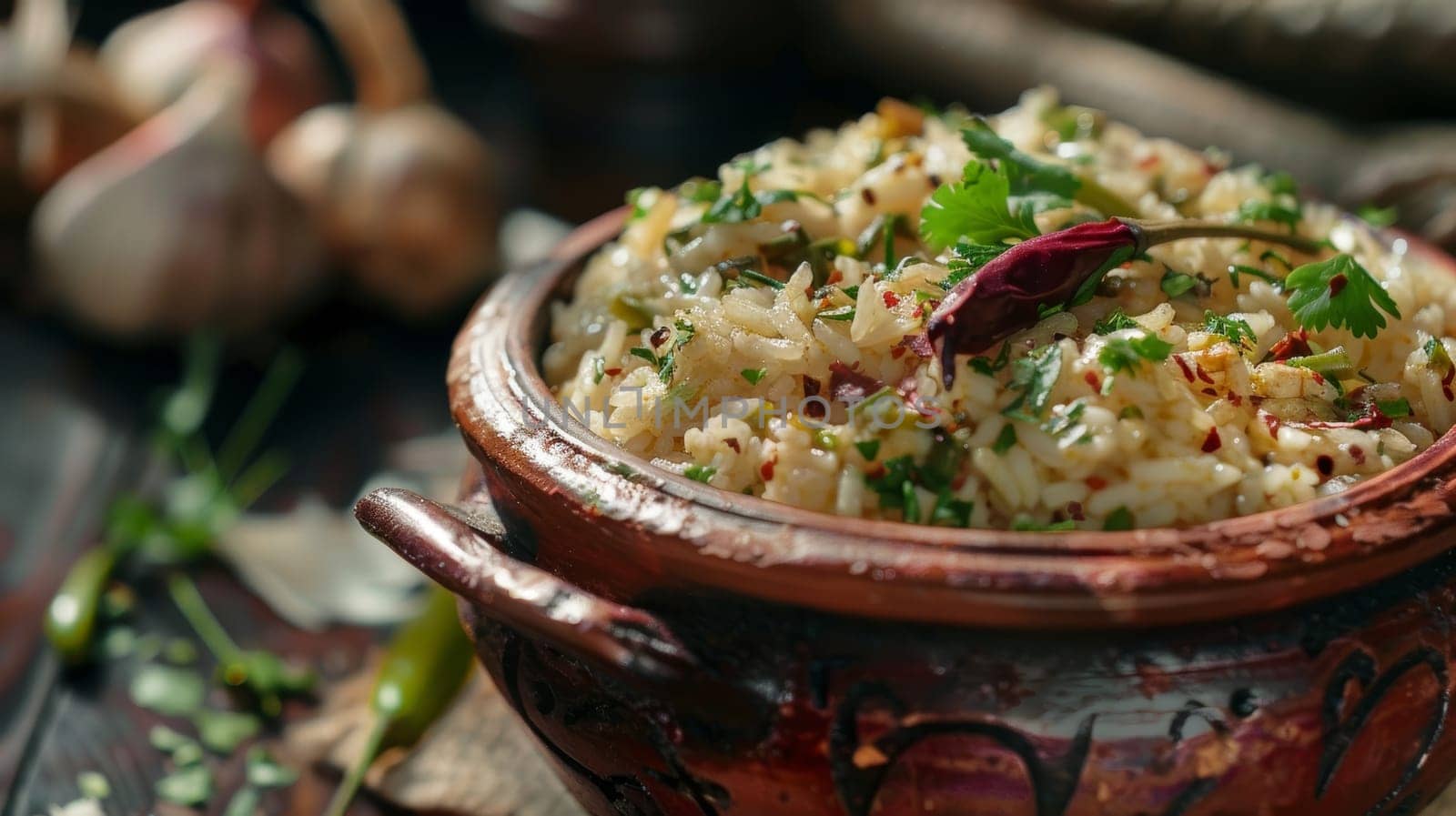 Bangladeshi panta bhat in a clay pot, fermented rice with mustard oil and spices. A traditional and flavorful dish from Bangladesh