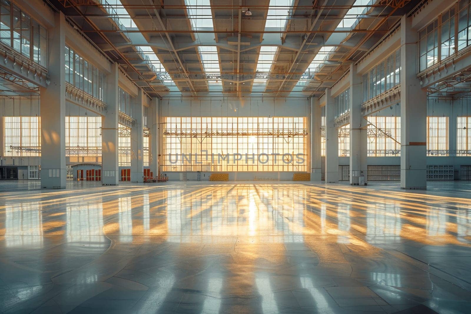 A large, empty building with a lot of windows and a high ceiling. The space is very open and airy, with a lot of natural light coming in from the windows