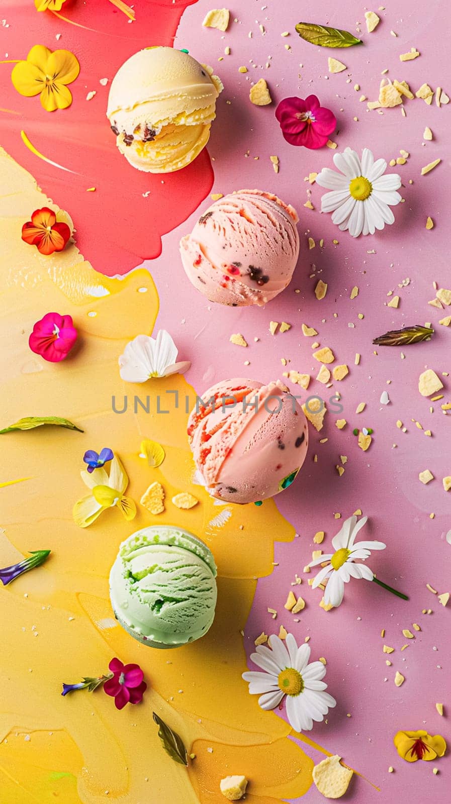 Ice cream colourful summer treat, sweet dessert in summertime, holiday food idea