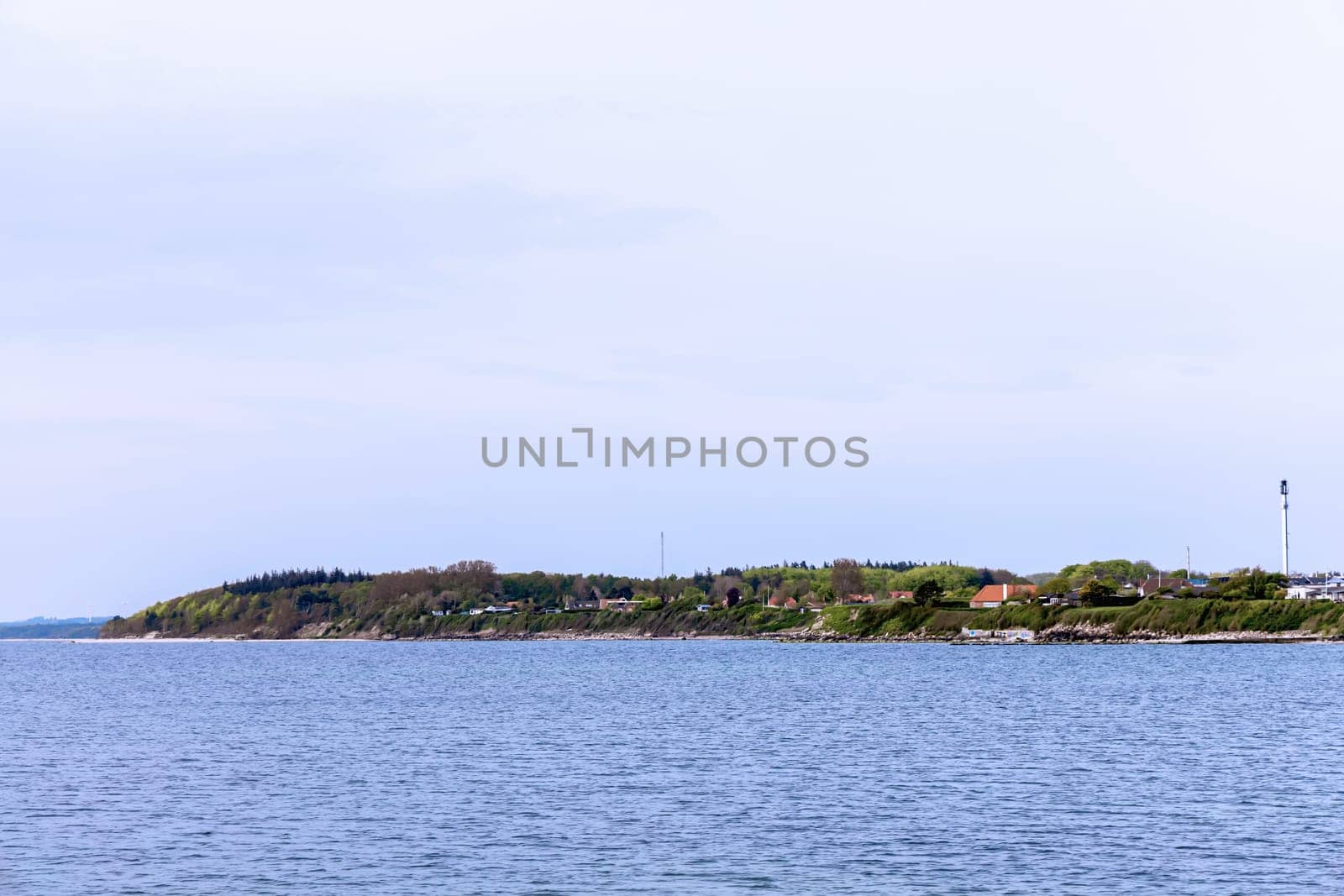 Panorama of the island in the blue sea. Danish island in the Baltic Sea. Bornholm, Denmark.