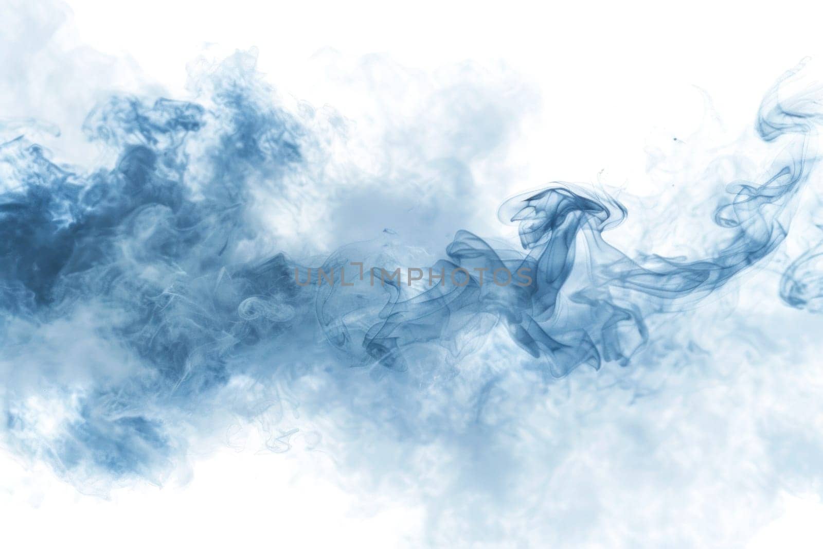 Abstract blue smoke on white background, 3d rendering, isolated photo with collision