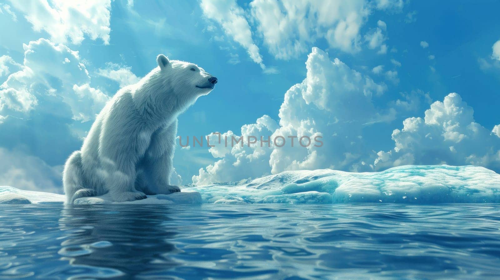 Artic beauty majestic polar bear sitting on iceberg in the middle of ocean with clouds background