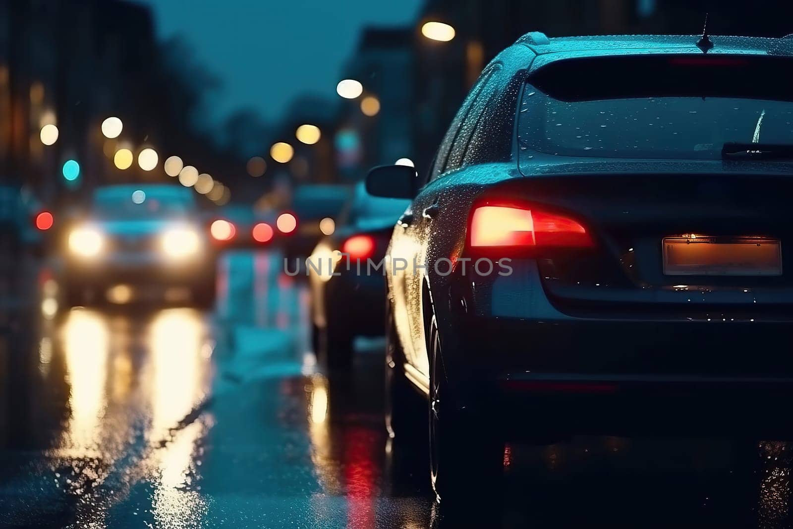 Nighttime Road Traffic, Vehicles Moving On The Road