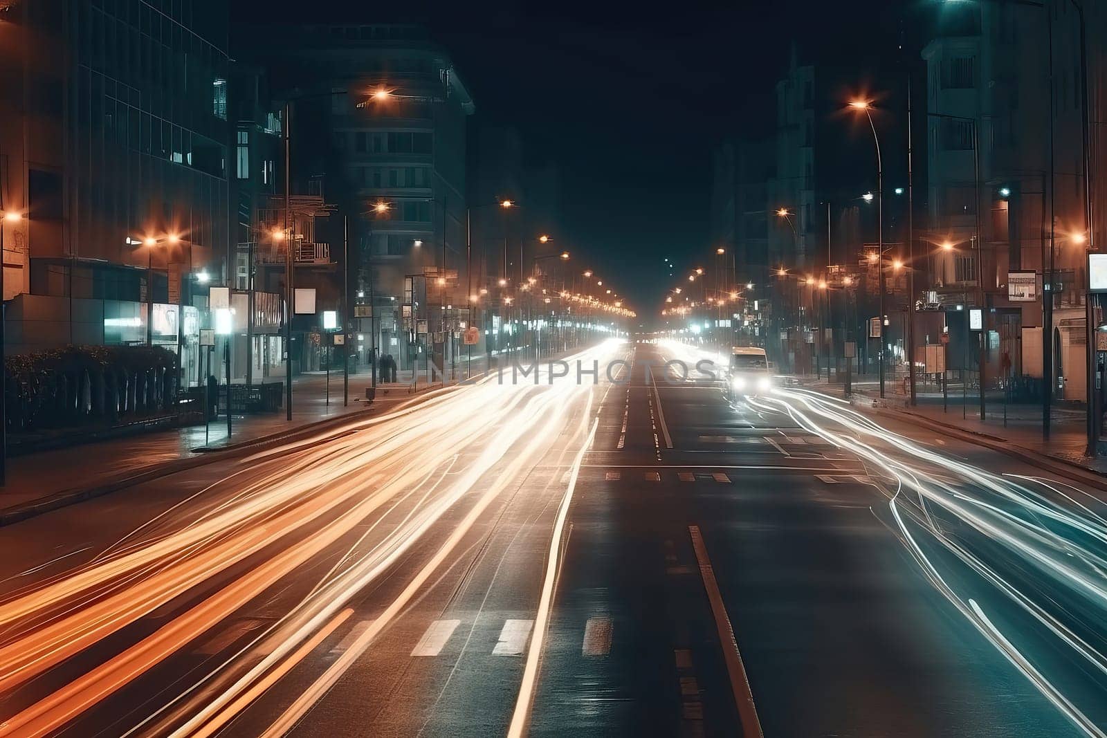 Nighttime Road Traffic, Car Light Streaks From Driving