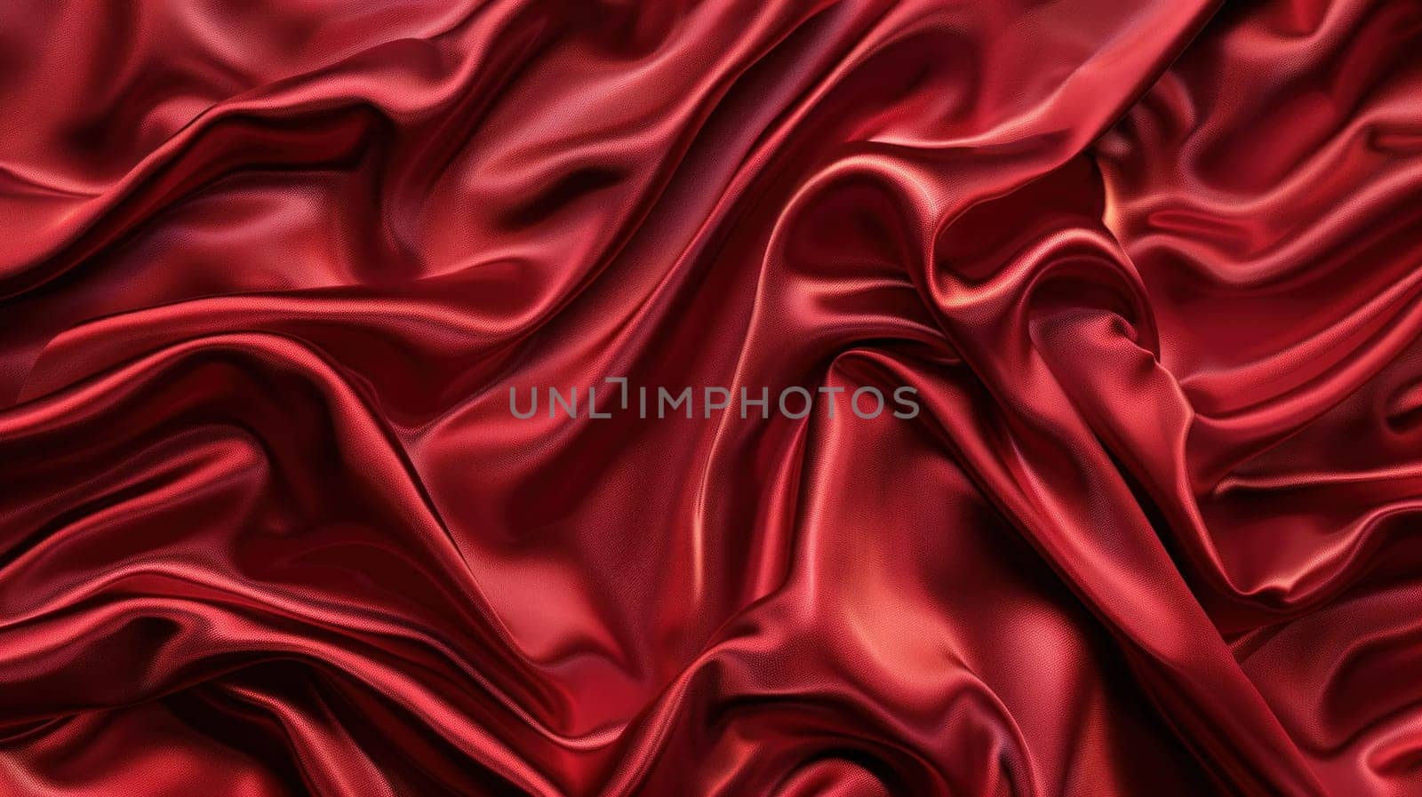 Elegant red satin fabric with beautiful wavy folds for fashion and beauty concept