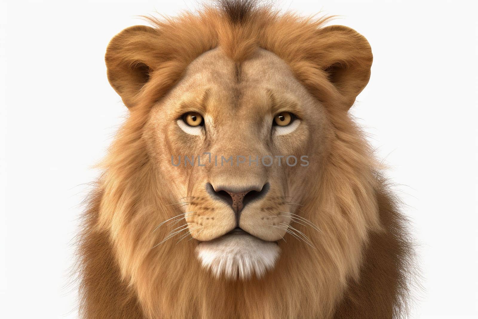Large Lion's Face Isolated On White Background, Lying And Deceptive