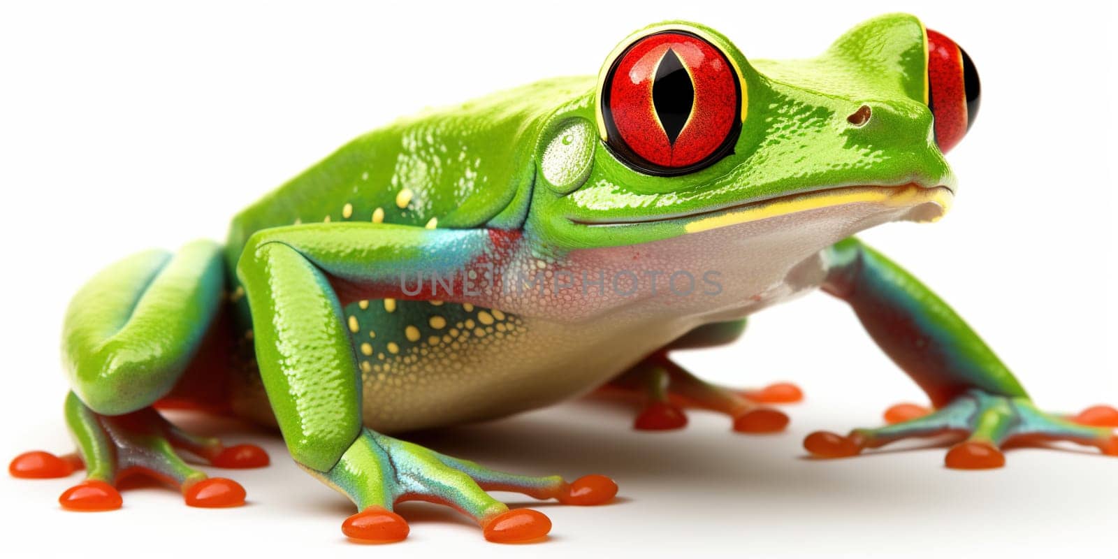 Red-Eyed Tree Frog Resting On White Background