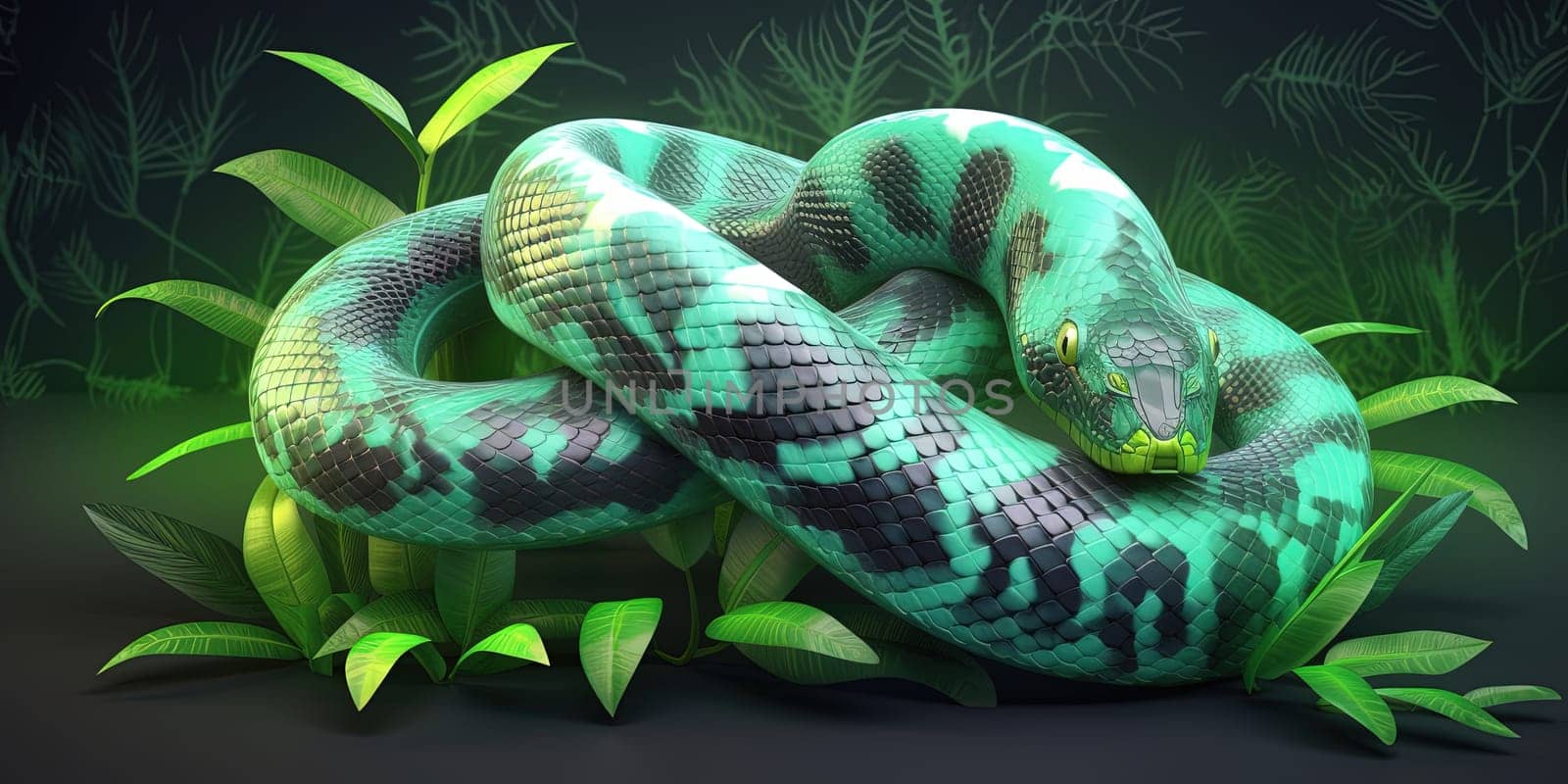 Illustration Of Circled Green Python In Jungles by GekaSkr