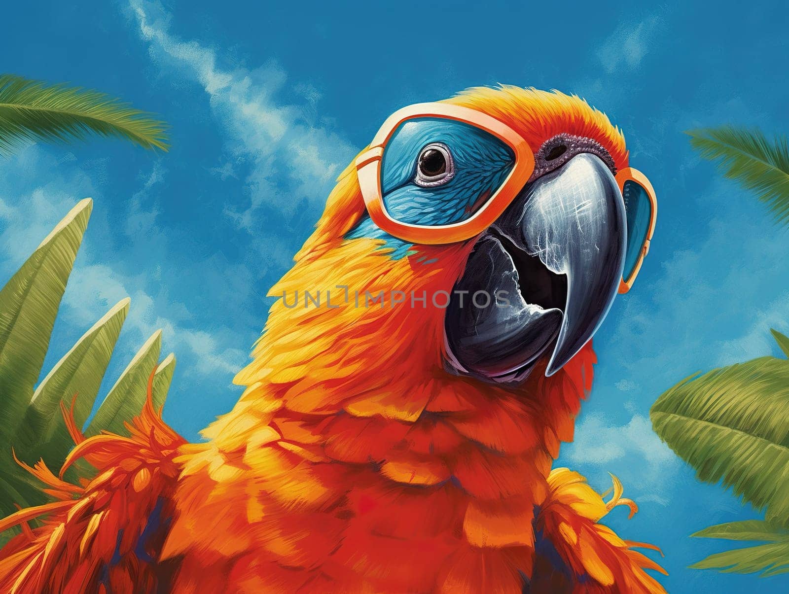 Colorful Art Illustration Of A Smart Parrot With Glasses