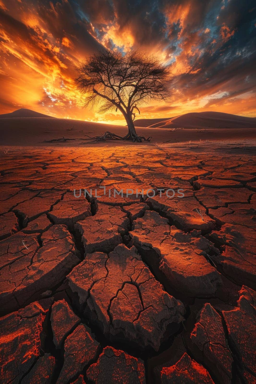 Solitary tree in the desert at sunset symbol of resilience and hope, nature, landscape, travel, inspirational concept