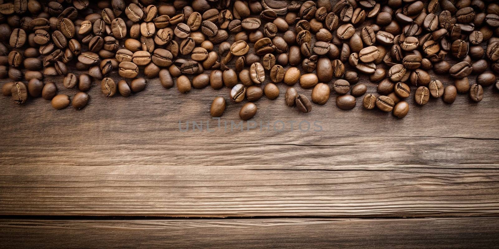 Coffee beans background with wooden place for text