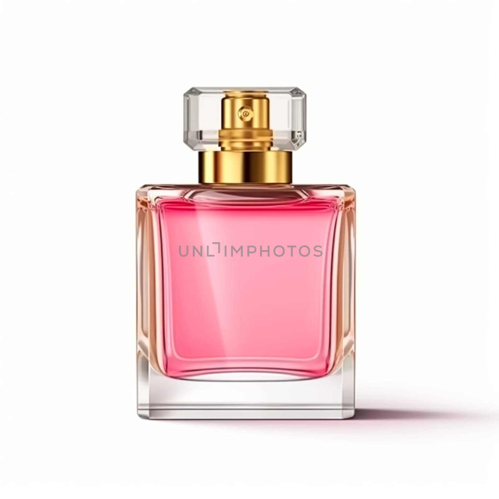 Womens pink perfume bottle isolated on white background, elegant fragrance and luxury floral scent, post-processed, generative ai