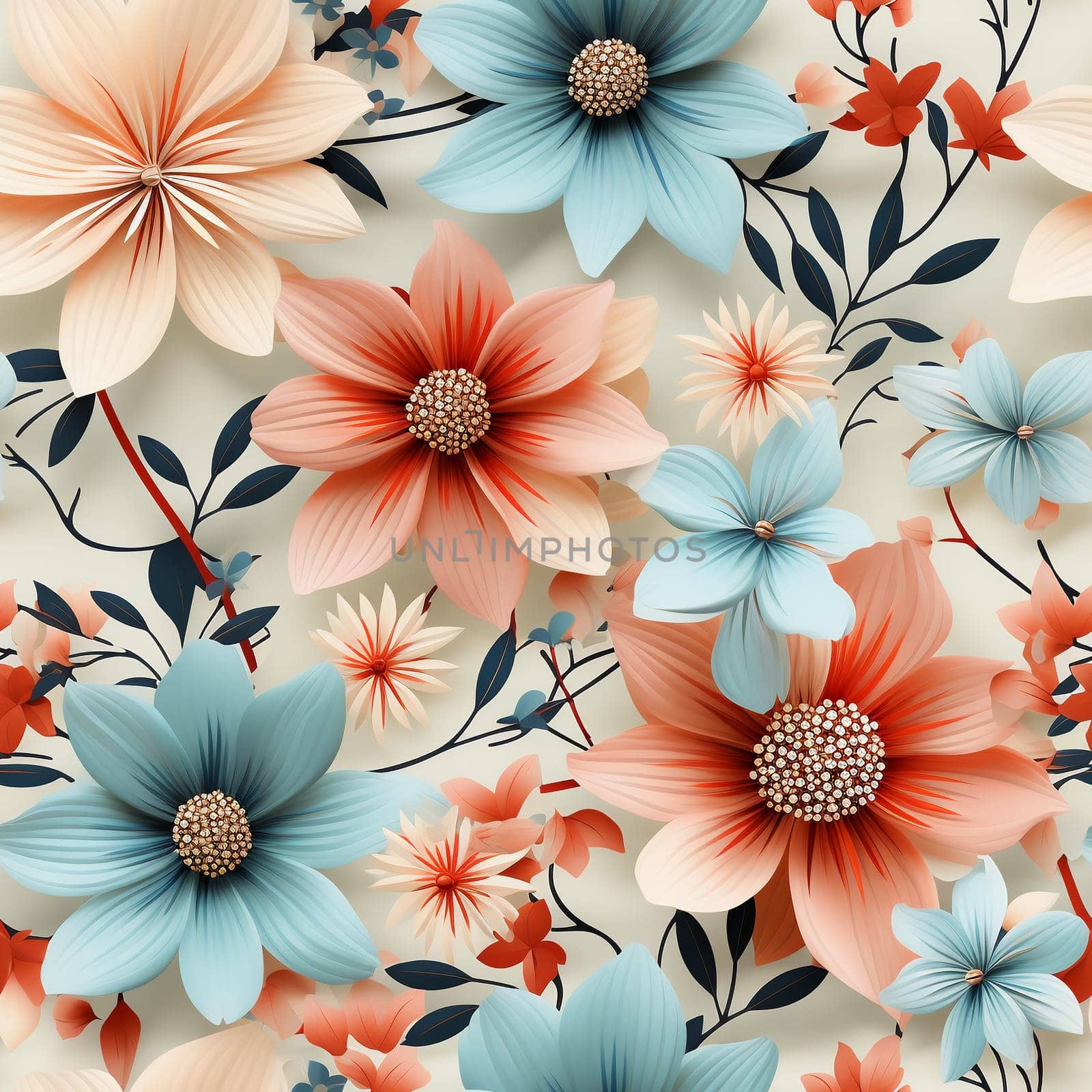 Seamless pattern tile background flowers and floral leaves plants. High quality photo