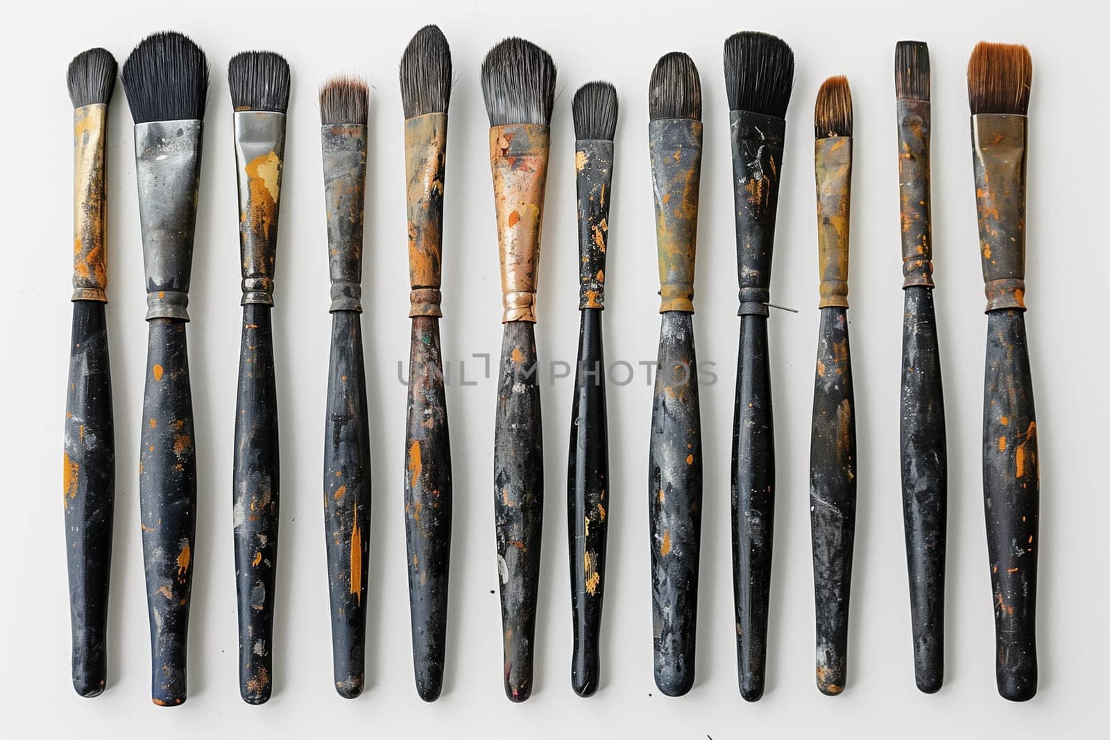 A collection of various brushes arranged neatly beside each other.