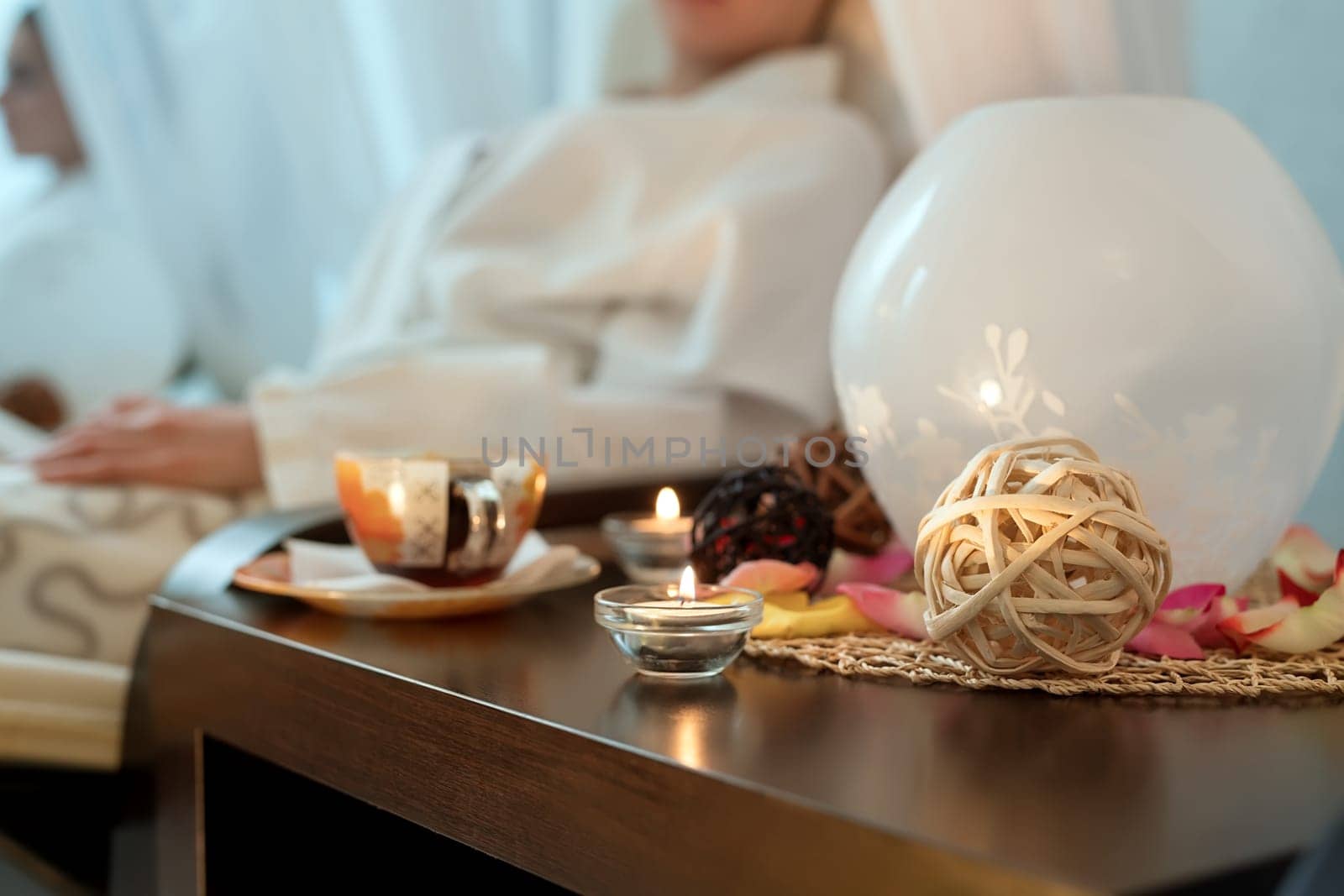 Close-up image of decor table in beauty salon