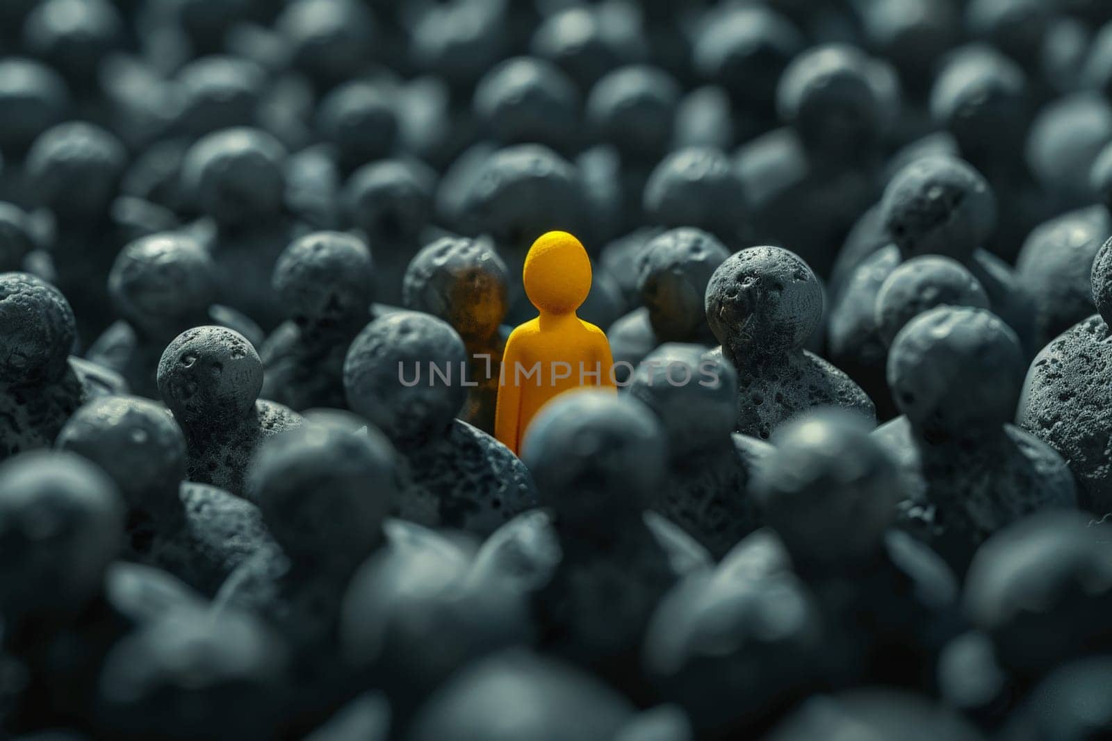 A yellow man stands out in a black crowd ..