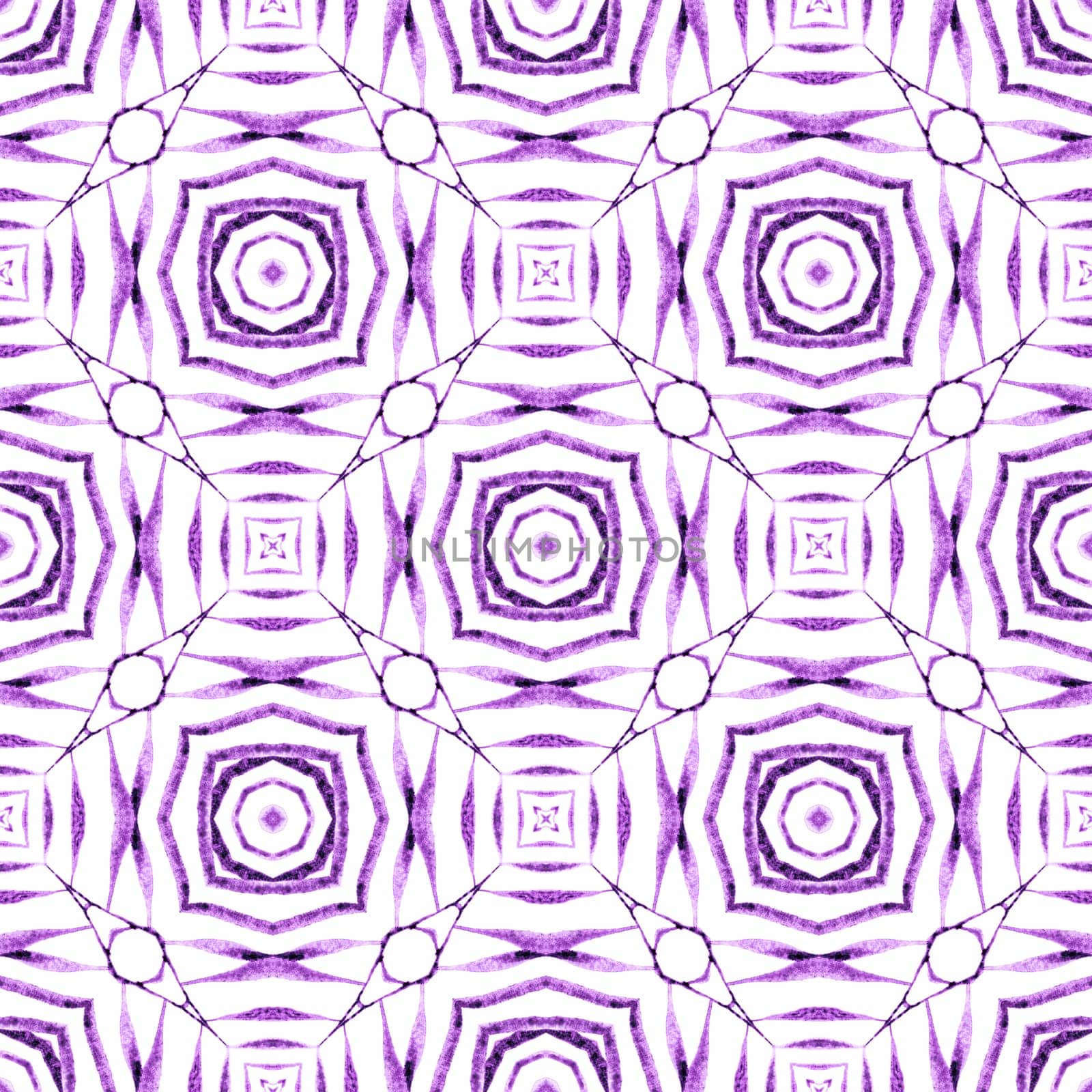 Textile ready wondrous print, swimwear fabric, wallpaper, wrapping. Purple ravishing boho chic summer design. Oriental arabesque hand drawn border. Arabesque hand drawn design.
