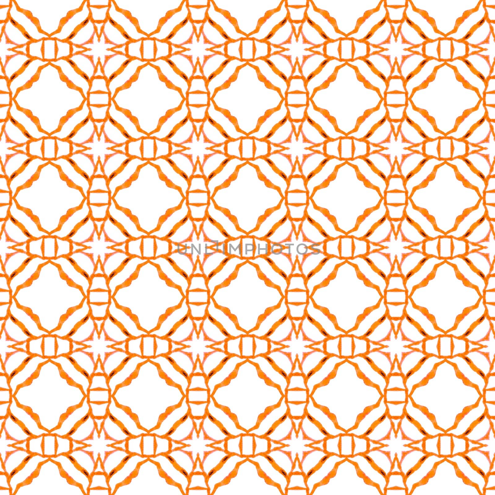 Textile ready extraordinary print, swimwear fabric, wallpaper, wrapping. Orange graceful boho chic summer design. Medallion seamless pattern. Watercolor medallion seamless border.