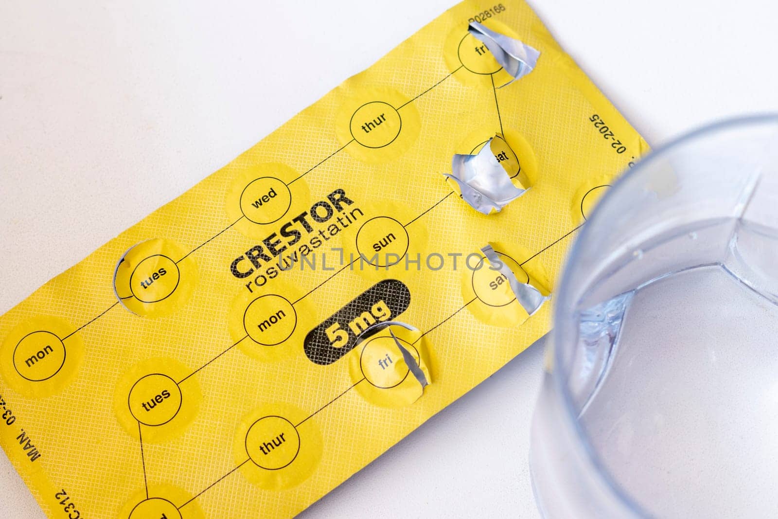 Close up shot of the crestor medicine with daily reminder type blister pack