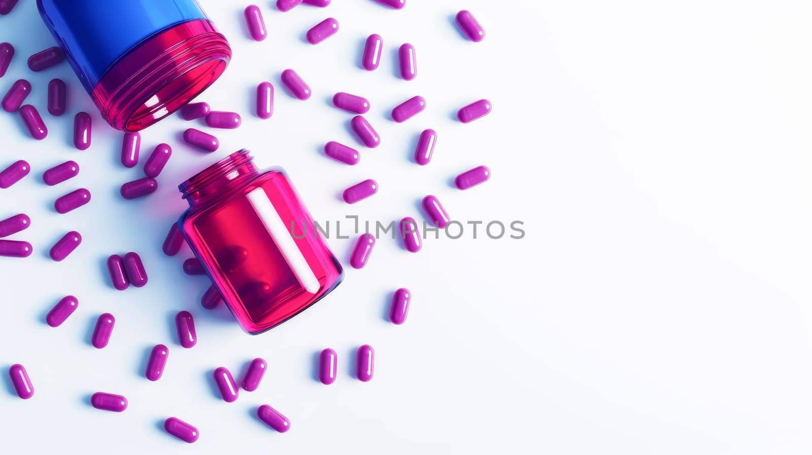 Pink pills, capsules and vitamins on a white background. Medicine, treatment in a medical institution, healthy lifestyle, medical life insurance, pharmacies, pharmacy, treatment in a clinic.