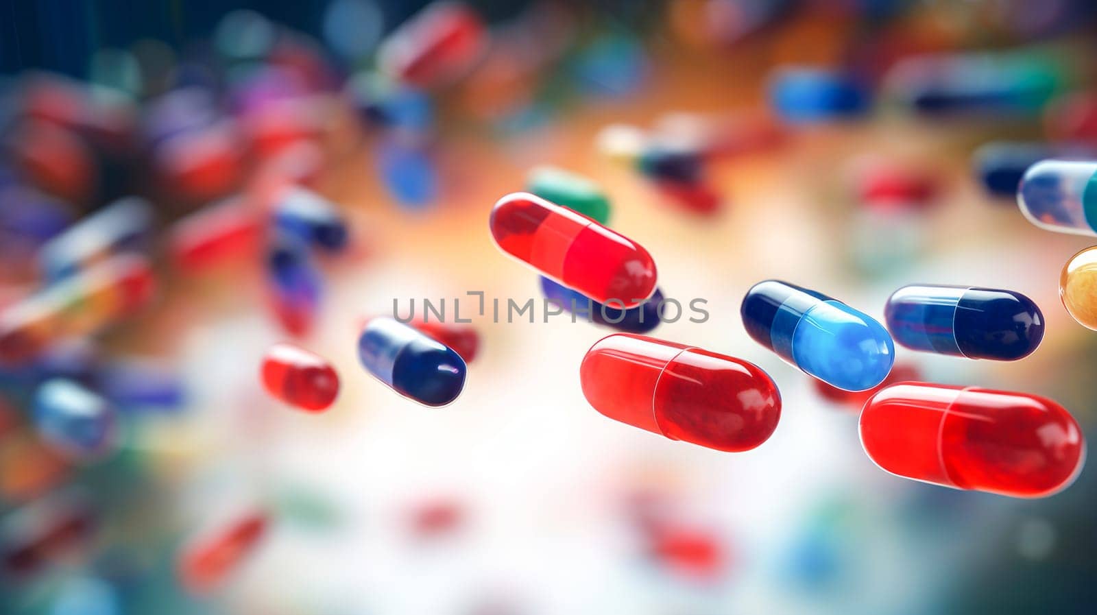 A large number of multi-colored tablets, capsules and vitamins, close-up. by Alla_Yurtayeva