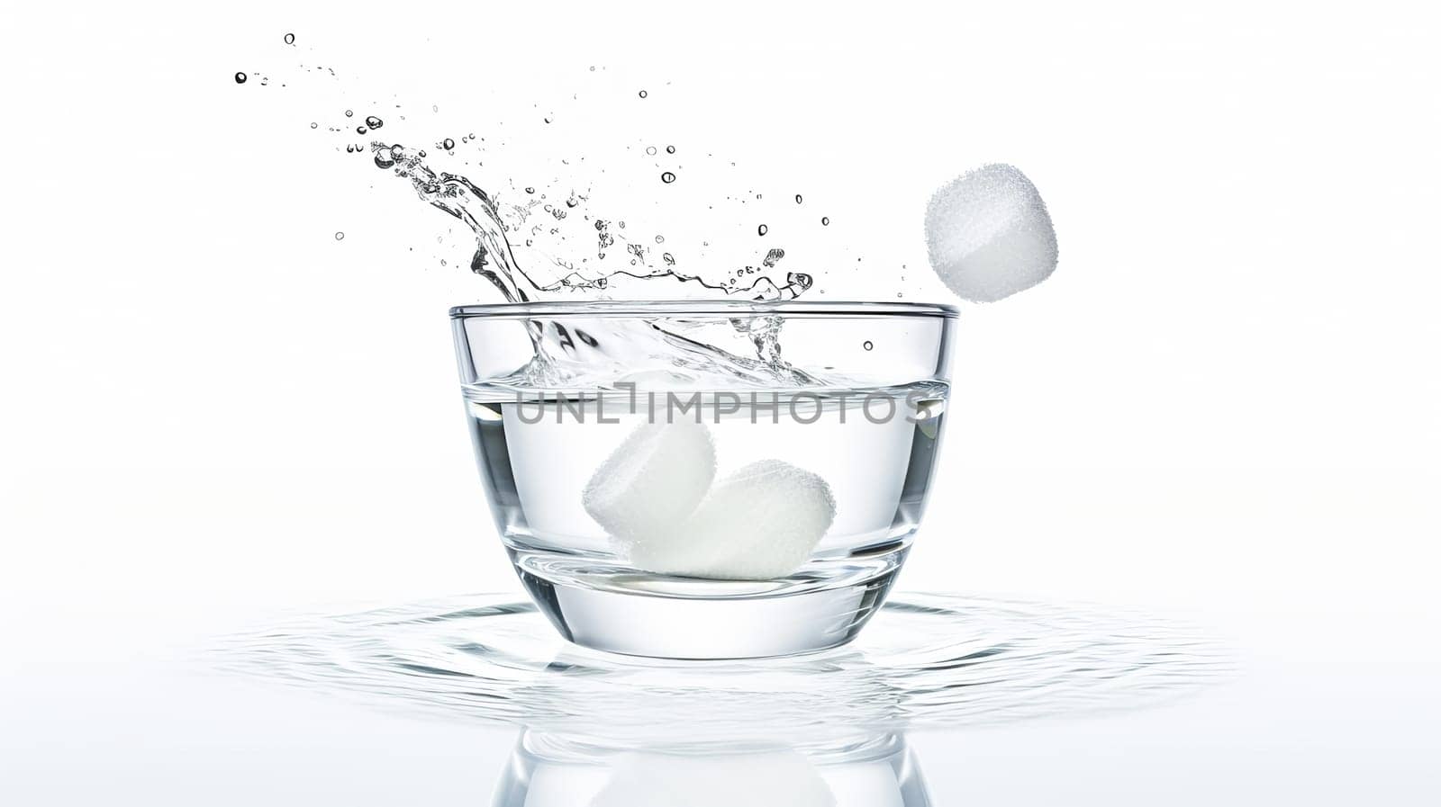 Glass with clear water and pills during illness on a white background. Medicine, treatment in a medical institution, healthy lifestyle, medical life insurance, pharmacies, pharmacy, treatment in a clinic.